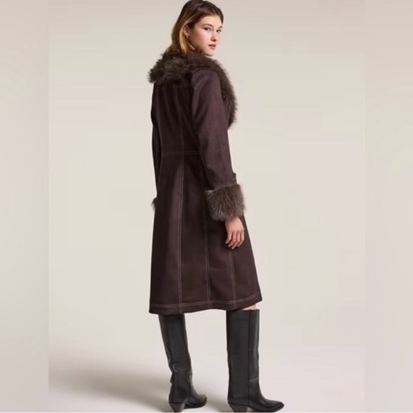 Anna Sui Dark Brown Fur-Trimmed Trench Coat - Picture 2 of 2